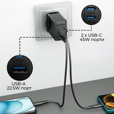 Зарядний пристрій Promate PowerPort 45W Black Зарядний пристрій Promate PowerPort 45W Black