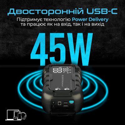 Пускозарядний пристрій Promate SparkTank-20 20000mAh 1000A/2000A Jump Starter Black