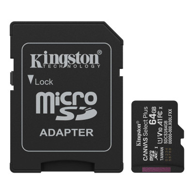 Карта пам`яті MicroSDXC 64GB UHS-I Class 10 Kingston Canvas Select Plus R100MB/s + SD-адаптер (SDCS3/64GB)