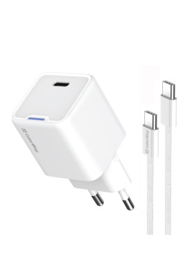 Мережевий зарядний пристрій ColorWay GaN Mini 25W PD Port PPS USB-C White (CW-CHS052PDC-WT) + кабель USB Type-C