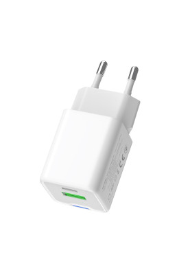 Мережевий зарядний пристрій ColorWay GaN Mini 30W PD Port PPS USB (Type-C PD + USB QC4.0) White (CW-CHS053PD-WT)