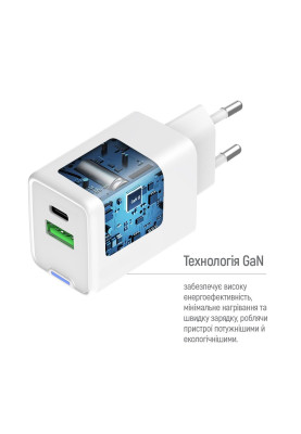 Мережевий зарядний пристрій ColorWay GaN Mini 30W PD Port PPS USB (Type-C PD + USB QC4.0) White (CW-CHS053PD-WT)