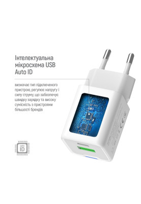Мережевий зарядний пристрій ColorWay GaN Mini 30W PD Port PPS USB (Type-C PD + USB QC4.0) White (CW-CHS053PDC-WT) + кабель USB Type-C