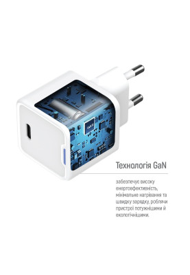 Мережевий зарядний пристрій ColorWay GaN Mini 30W PD Port PPS USB-C White (CW-CHS054PD-WT)