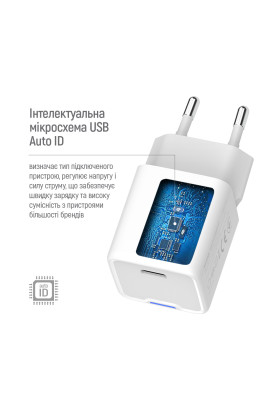 Мережевий зарядний пристрій ColorWay GaN Mini 30W PD Port PPS USB-C White (CW-CHS054PD-WT)
