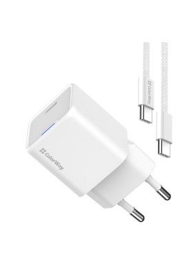 Мережевий зарядний пристрій ColorWay GaN Mini 30W PD Port PPS USB-C White (CW-CHS054PDC-WT) + кабель USB Type-C