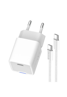 Мережевий зарядний пристрій ColorWay GaN Mini 30W PD Port PPS USB-C White (CW-CHS054PDC-WT) + кабель USB Type-C