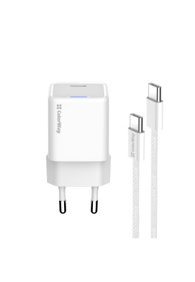 Мережевий зарядний пристрій ColorWay GaN Mini 30W PD Port PPS USB-C White (CW-CHS054PDC-WT) + кабель USB Type-C