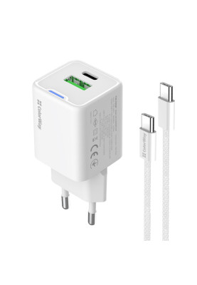 Мережевий зарядний пристрій ColorWay GaN Mini 35W PD Port PPS USB (Type-C PD + USB QC4.0) White (CW-CHS055PDC-WT) + кабель USB Type-C