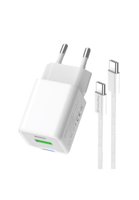Мережевий зарядний пристрій ColorWay GaN Mini 35W PD Port PPS USB (Type-C PD + USB QC4.0) White (CW-CHS055PDC-WT) + кабель USB Type-C