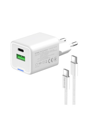 Мережевий зарядний пристрій ColorWay GaN Mini 35W PD Port PPS USB (Type-C PD + USB QC4.0) White (CW-CHS055PDC-WT) + кабель USB Type-C