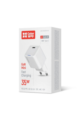 Мережевий зарядний пристрій ColorWay GaN Mini 35W PD Port PPS USB-C White (CW-CHS056PD-WT)