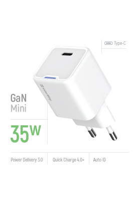 Мережевий зарядний пристрій ColorWay GaN Mini 35W PD Port PPS USB-C White (CW-CHS056PD-WT)