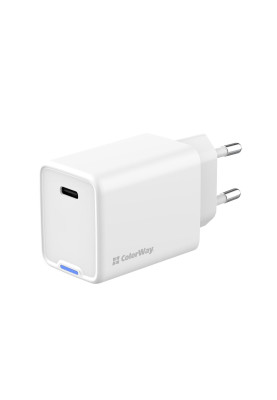 Мережевий зарядний пристрій ColorWay GaN Mini 45W PD Port PPS USB-C White (CW-CHS057PD-WT)