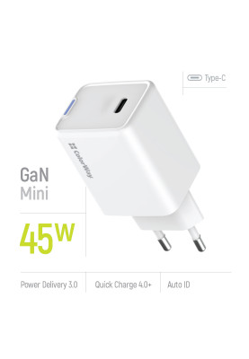 Мережевий зарядний пристрій ColorWay GaN Mini 45W PD Port PPS USB-C White (CW-CHS057PD-WT)