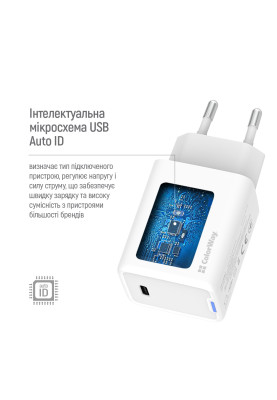 Мережевий зарядний пристрій ColorWay GaN Mini 45W PD Port PPS USB-C White (CW-CHS057PD-WT)