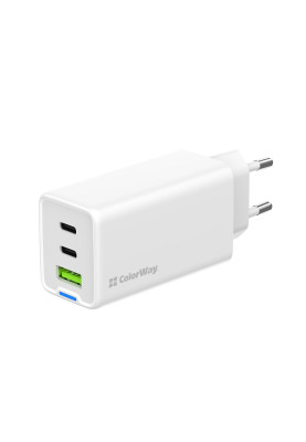 Мережевий зарядний пристрій ColorWay GaN Mini 65W PD Port PPS USB (USB-2C1A) White (CW-CHS058PD-WT)