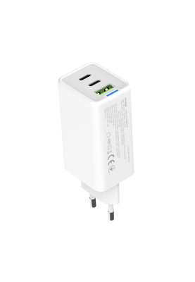 Мережевий зарядний пристрій ColorWay GaN Mini 65W PD Port PPS USB (USB-2C1A) White (CW-CHS058PD-WT)
