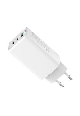 Мережевий зарядний пристрій ColorWay GaN Mini 65W PD Port PPS USB (USB-2C1A) White (CW-CHS058PD-WT)
