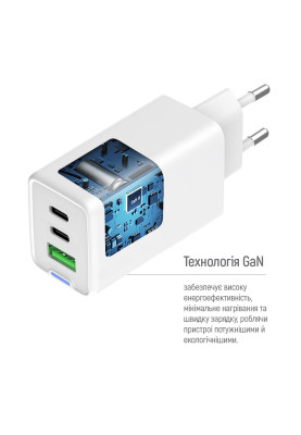 Мережевий зарядний пристрій ColorWay GaN Mini 65W PD Port PPS USB (USB-2C1A) White (CW-CHS058PD-WT)