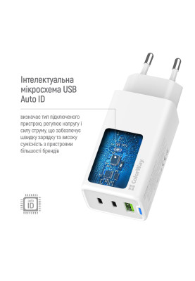 Мережевий зарядний пристрій ColorWay GaN Mini 65W PD Port PPS USB (USB-2C1A) White (CW-CHS058PD-WT)