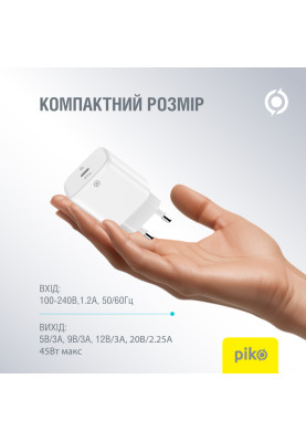 Мережевий зарядний пристрій Piko TC-PD451 (1USB-Cx3A) 45W White (1283126597770)