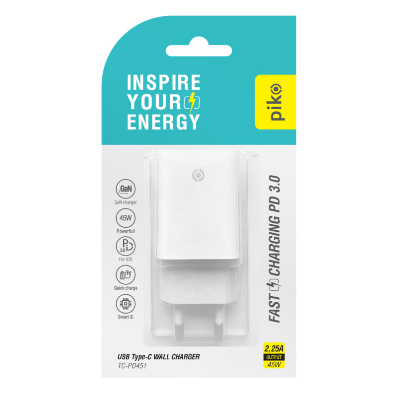 Мережевий зарядний пристрій Piko TC-PD451 (1USB-Cx3A) 45W White (1283126597770)