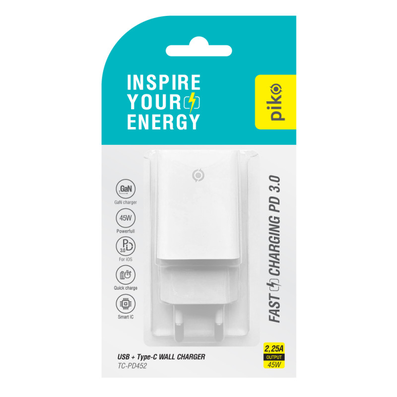 Мережевий зарядний пристрій Piko TC-PD452 (1USB-Cx3A, 1USBx3A) 45W White (1283126597787)