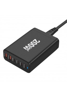 Мережевий зарядний пристрій XoKo QC-220 (6USB) Gan3 220W Black (QC-220)