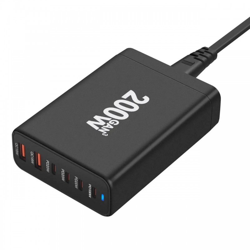 Мережевий зарядний пристрій XoKo QC-220 (6USB) Gan3 220W Black (QC-220)