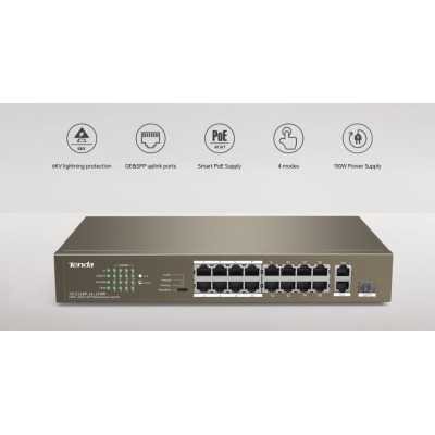 Комутатор Tenda TEF1118P-16-150W