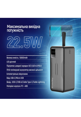 Універсальна мобільна батарея ColorWay Digital Display 50000mAh Black (CW-PB500LPC5BK-PDD)
