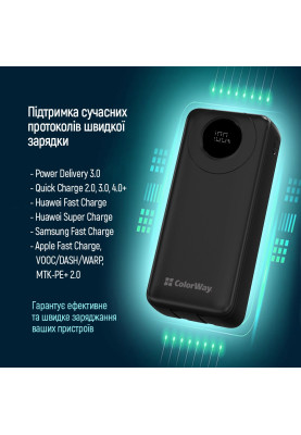 Універсальна мобільна батарея ColorWay EnergyPlus 20000mAh Black (CW-PB200LPB4BK-PDD)
