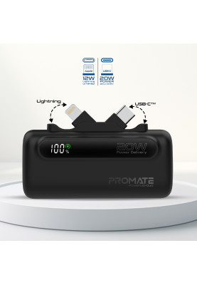 Універсальна мобільна батарея Promate PowerUp-Duo 5000mAh 20W Black