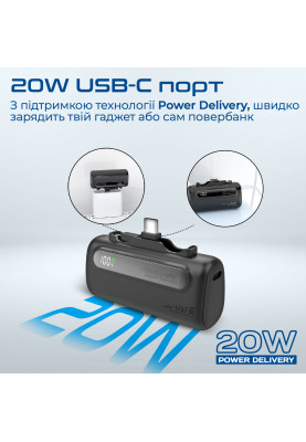 Універсальна мобільна батарея Promate PowerUp-Duo 5000mAh 20W Black