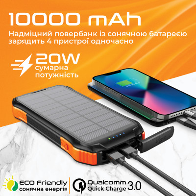Універсальна мобільна батарея Promate SolarTank-10PDQi 10000mAh 20W Black