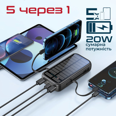 Універсальна мобільна батарея Promate SolarTank-20PDQi 20000mAh 20W Black