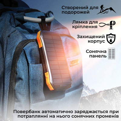 Універсальна мобільна батарея Promate SolarTank-10PDQi 10000mAh 20W Black