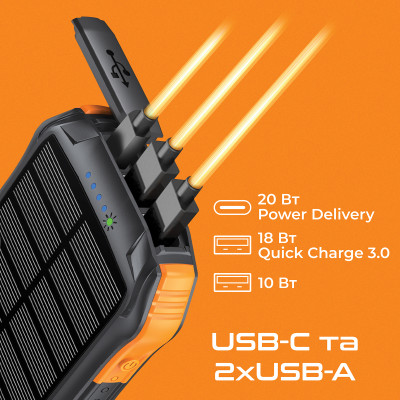 Універсальна мобільна батарея Promate SolarTank-10PDQi 10000mAh 20W Black