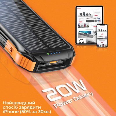 Універсальна мобільна батарея Promate SolarTank-10PDQi 10000mAh 20W Black