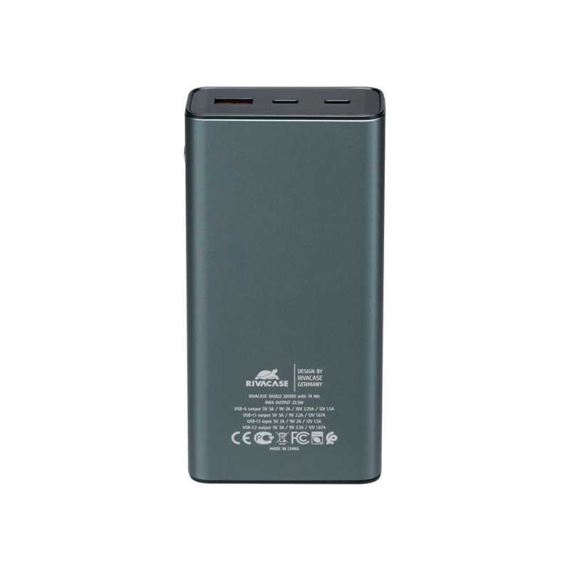 Універсальна мобільна батарея Rivacase Rivapower 20000 mAh Grey (VA1022)