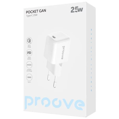 Мережевий зарядний пристрій Proove Pocket GaN 25W White (WCPG25010202) Мережевий зарядний пристрій Proove Pocket GaN 25W White (WCPG25010202)
