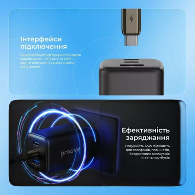 Мережевий зарядний пристрій Proove Pocket GaN 65W Black (WCPG65121201) Мережевий зарядний пристрій Proove Pocket GaN 65W Black (WCPG65121201)