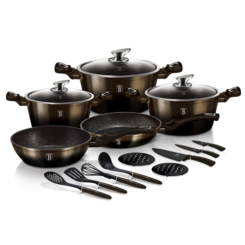 Набір посуду 17 предметів Berlinger Haus Metallic Line Shiny Black Edition (BH-7146)