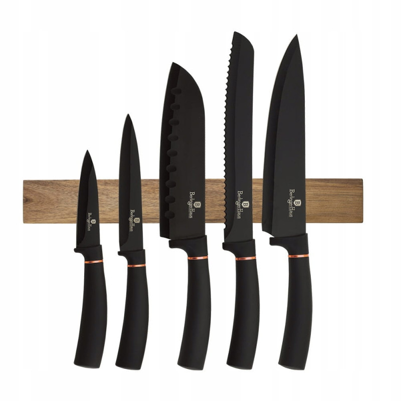 Набір ножів з магнітною планкою Berlinger Haus Black Rose Collection (BH-2884)