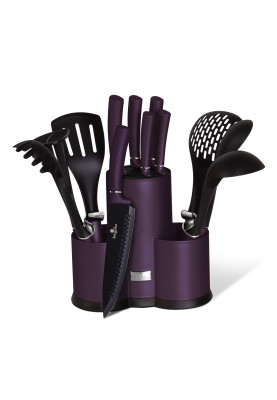 Кухонний набір із підставкою 12 предметів Berlinger Haus Purple Eclipse Collection (BH-6258)