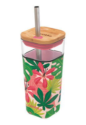 Пляшка з трубочкою Quokka Pink Jungle Flora 540 мл (40057)