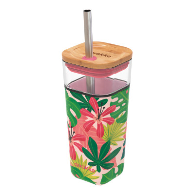 Пляшка з трубочкою Quokka Pink Jungle Flora 540 мл (40057)
