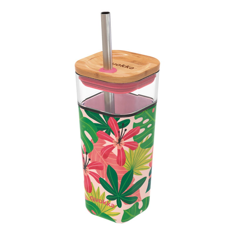 Пляшка з трубочкою Quokka Pink Jungle Flora 540 мл (40057)