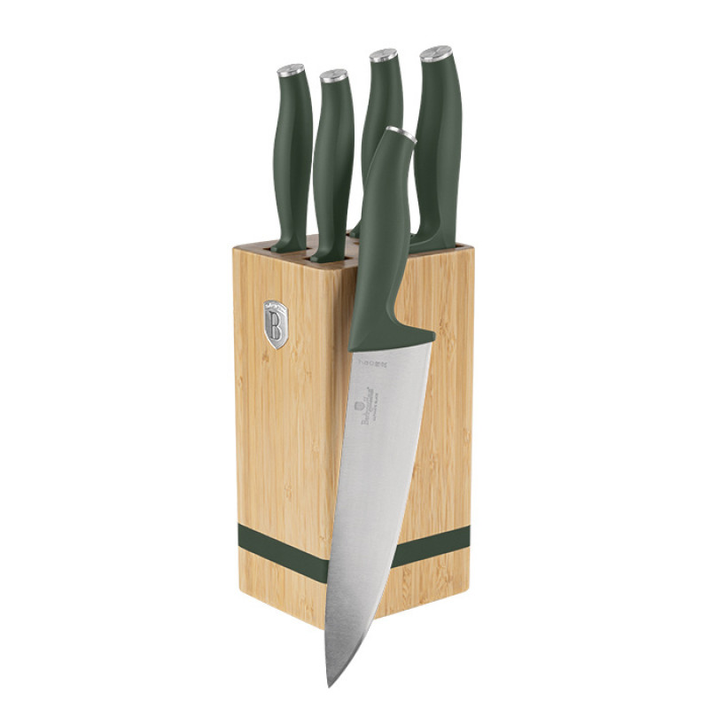 Набір ножів на дерев'яній підставці Berlinger Haus Matte Green Collection (BH-2751)